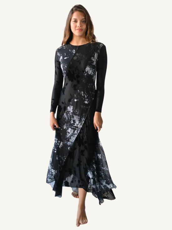 By Tess Collection Dresses & Skirts - By Tess Collection Ada Black Floral Marble Print Maxi Dress Size Large